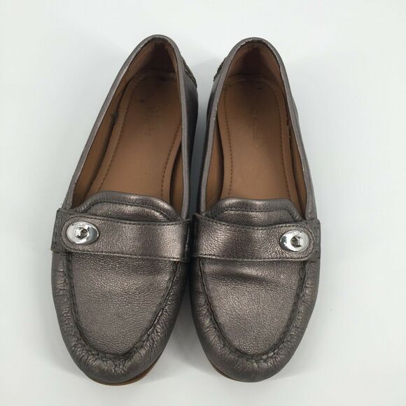 Coach Flash Slip On Leather Loafers 7 Pewter Silver Driving Flats A9377 - Picture 2 of 10